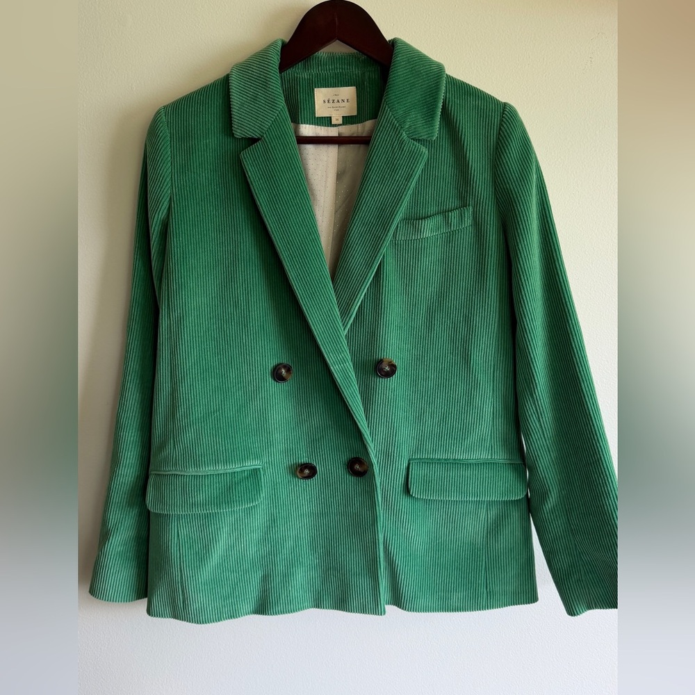 Sézane Christie Corduroy Double Breasted Blazer Emerald Green EU 36 US 4